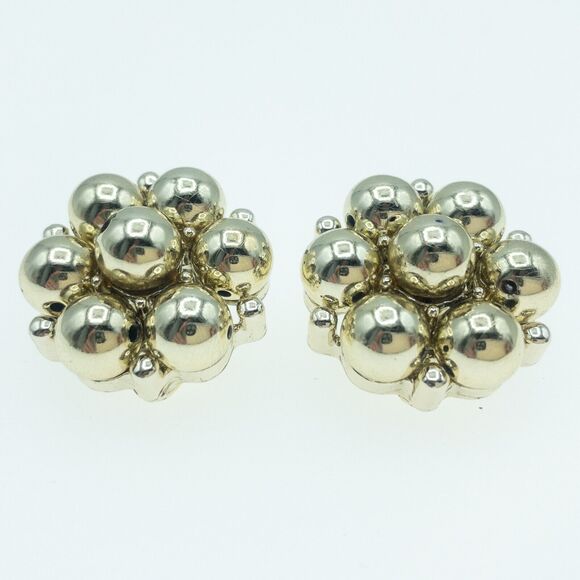 Vintage Lisner Gold Tone Beaded Cluster Clip-On Earrings 1950s Signed Retro - Picture 1 of 11